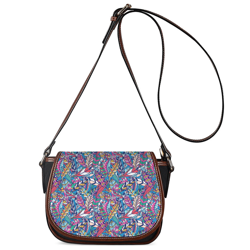 Boho Feather Pattern Print Saddle Bag