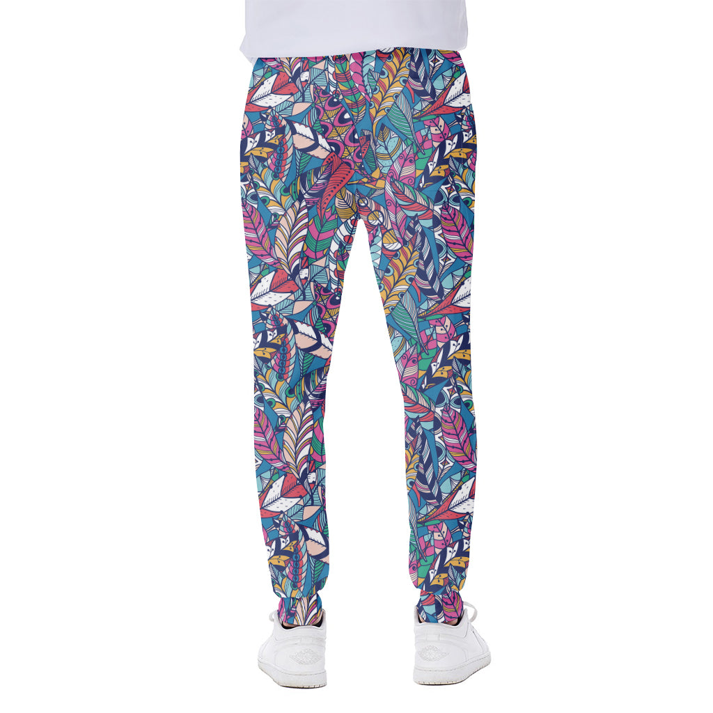 Boho Feather Pattern Print Scuba Joggers