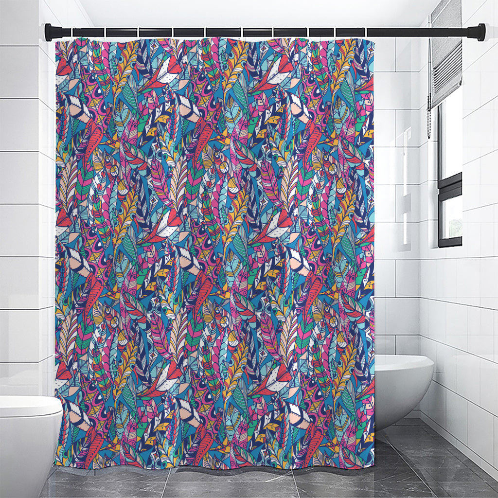 Boho Feather Pattern Print Shower Curtain