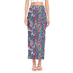 Boho Feather Pattern Print Side Slit Maxi Skirt
