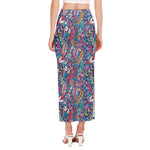 Boho Feather Pattern Print Side Slit Maxi Skirt