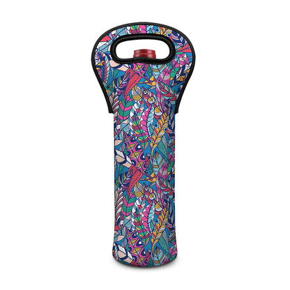 Boho Feather Pattern Print Single Neoprene Wine Tote