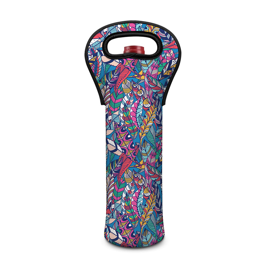 Boho Feather Pattern Print Single Neoprene Wine Tote