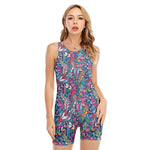 Boho Feather Pattern Print Sleeveless One Piece Swimsuit