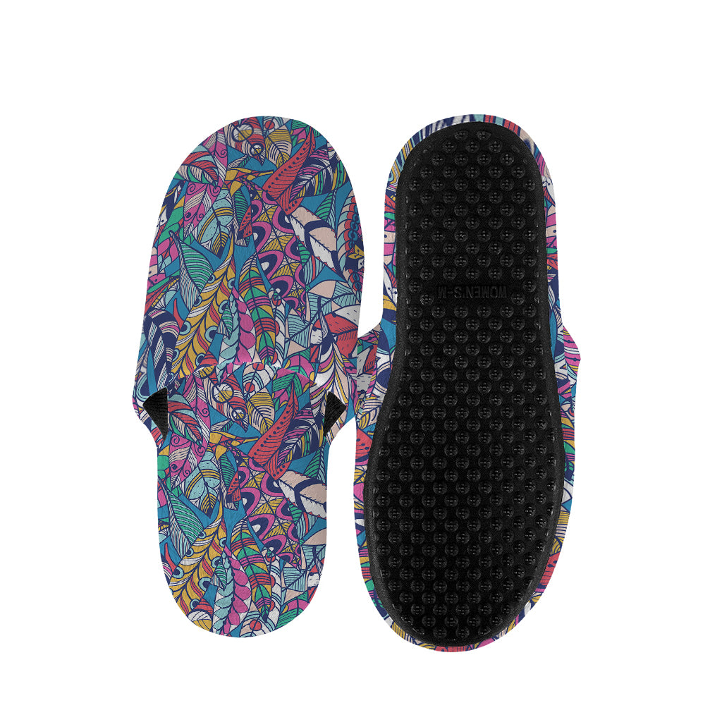Boho Feather Pattern Print Slippers
