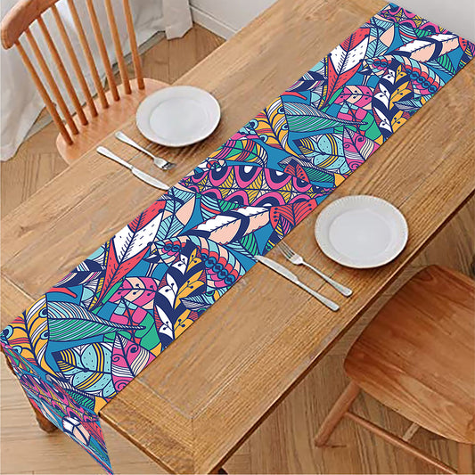 Boho Feather Pattern Print Table Runner
