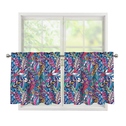 Boho Feather Pattern Print Tier Curtains