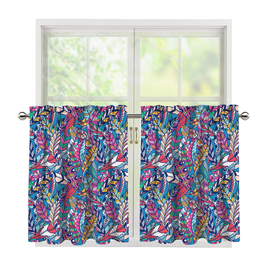Boho Feather Pattern Print Tier Curtains