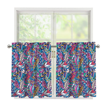 Boho Feather Pattern Print Tier Curtains