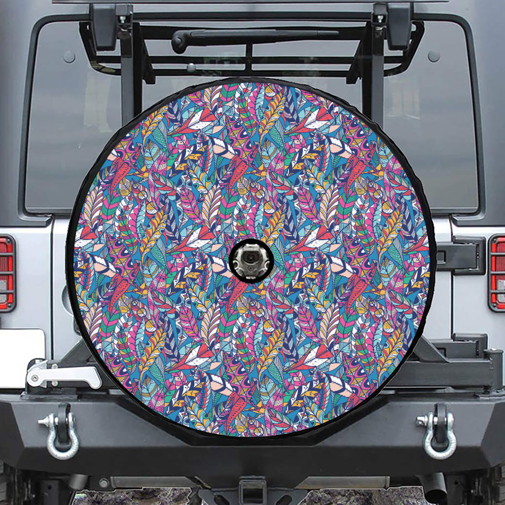 Boho Feather Pattern Print Tire Cover With Camera Hole