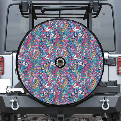 Boho Feather Pattern Print Tire Cover With Camera Hole