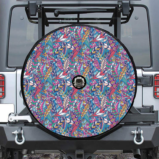 Boho Feather Pattern Print Tire Cover With Camera Hole
