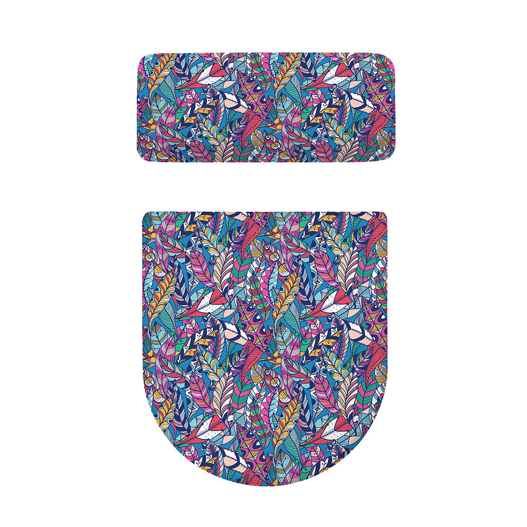 Boho Feather Pattern Print Toilet Lid And Tank Cover Set