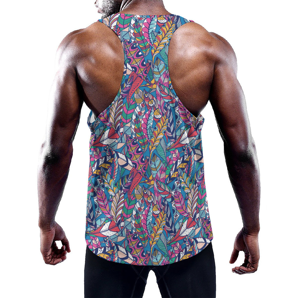 Boho Feather Pattern Print Training Tank Top