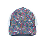 Boho Feather Pattern Print White Mesh Trucker Cap