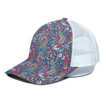 Boho Feather Pattern Print White Mesh Trucker Cap