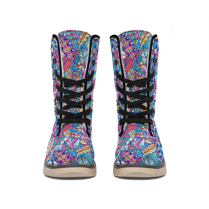 Boho Feather Pattern Print Winter Boots