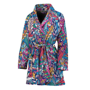 Boho Feather Pattern Print Women's Bathrobe