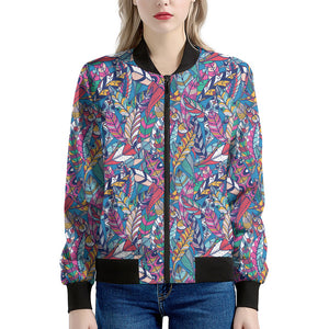 Boho Feather Pattern Print Women's Bomber Jacket