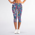 Boho Feather Pattern Print Women's Capri Leggings