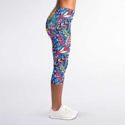 Boho Feather Pattern Print Women's Capri Leggings