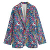 Boho Feather Pattern Print Women's Cotton Blazer