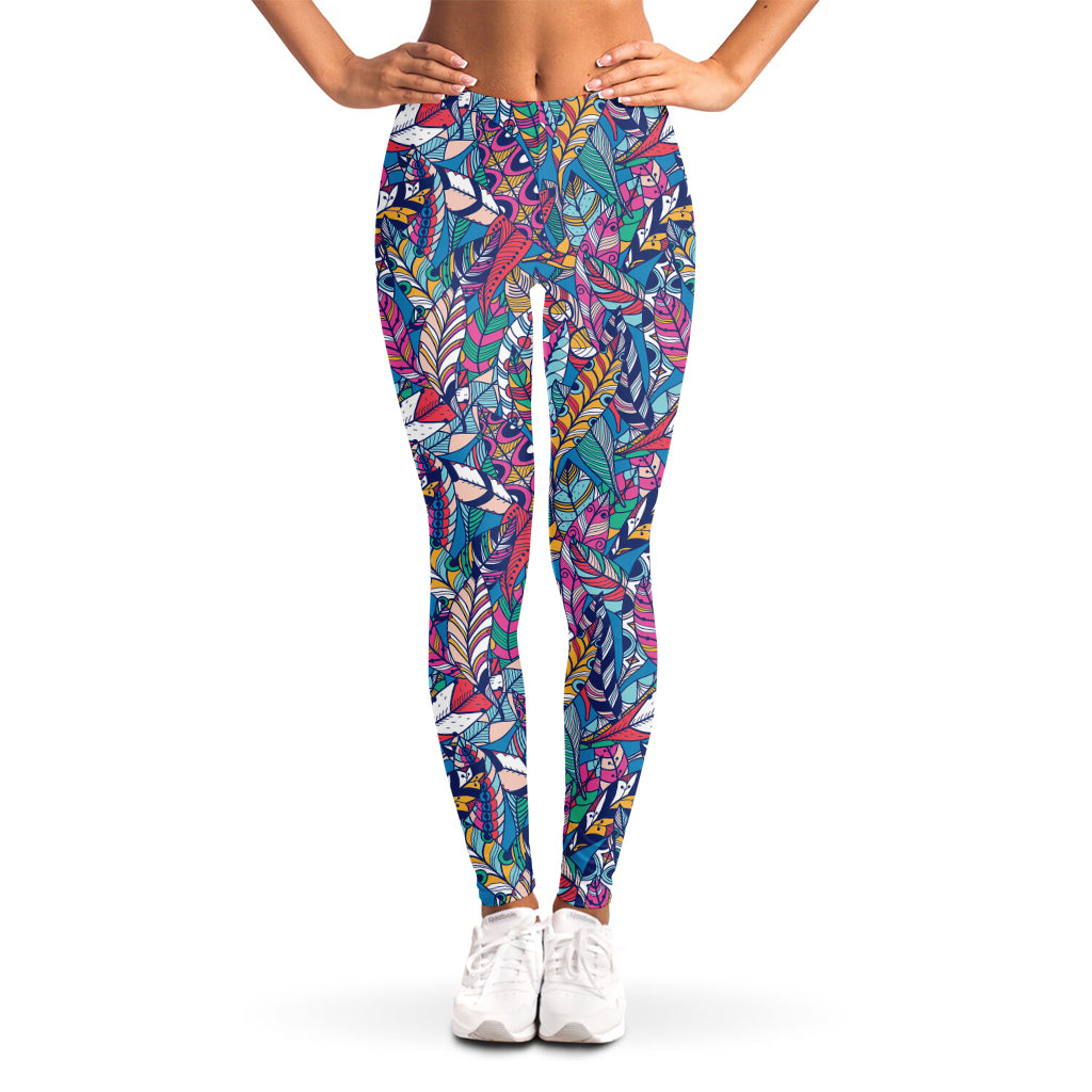 Boho Feather Pattern Print Women's Leggings
