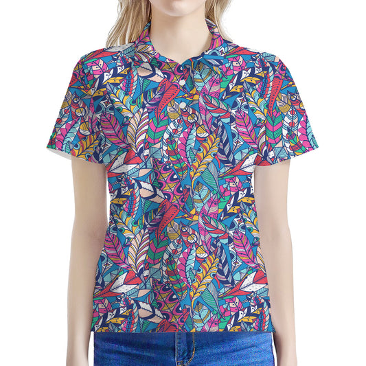 Boho Feather Pattern Print Women's Polo Shirt