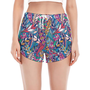 Boho Feather Pattern Print Women's Split Running Shorts