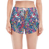 Boho Feather Pattern Print Women's Split Running Shorts