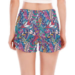 Boho Feather Pattern Print Women's Split Running Shorts