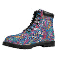 Boho Feather Pattern Print Padded Collar Lace Up Boots