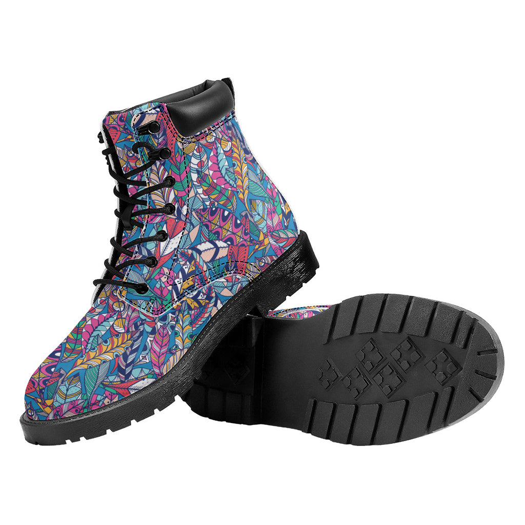 Boho Feather Pattern Print Work Boots