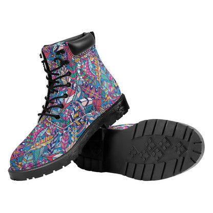 Boho Feather Pattern Print Work Boots