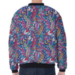 Boho Feather Pattern Print Zip Sleeve Bomber Jacket