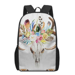 Boho Floral Deer Skull Print 17 Inch Backpack