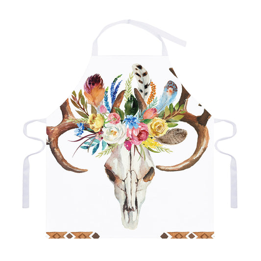 Boho Floral Deer Skull Print Adjustable Apron