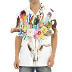 Boho Floral Deer Skull Print Aloha Shirt