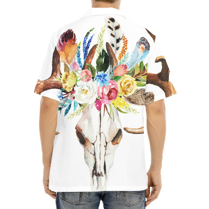 Boho Floral Deer Skull Print Aloha Shirt