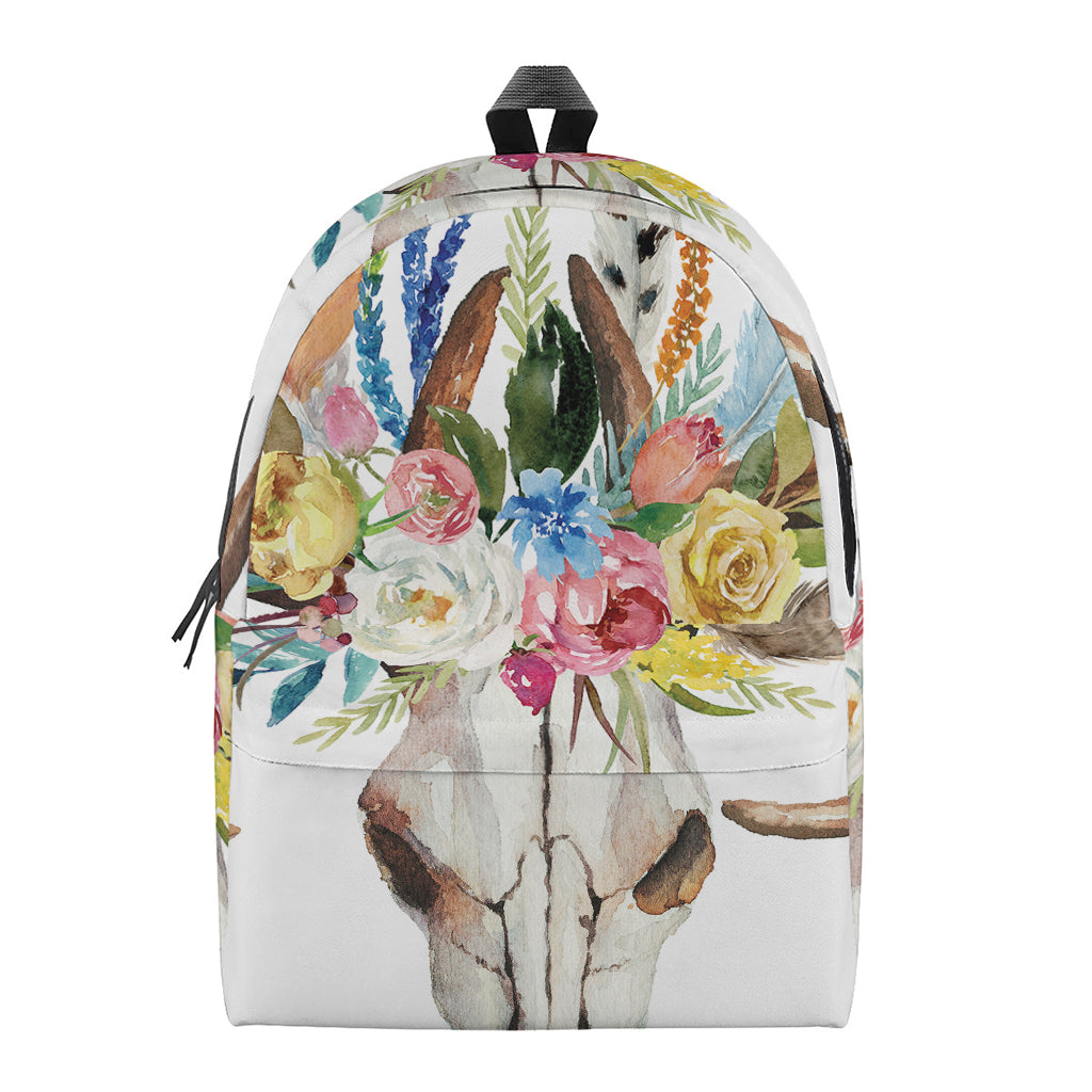 Boho Floral Deer Skull Print Backpack