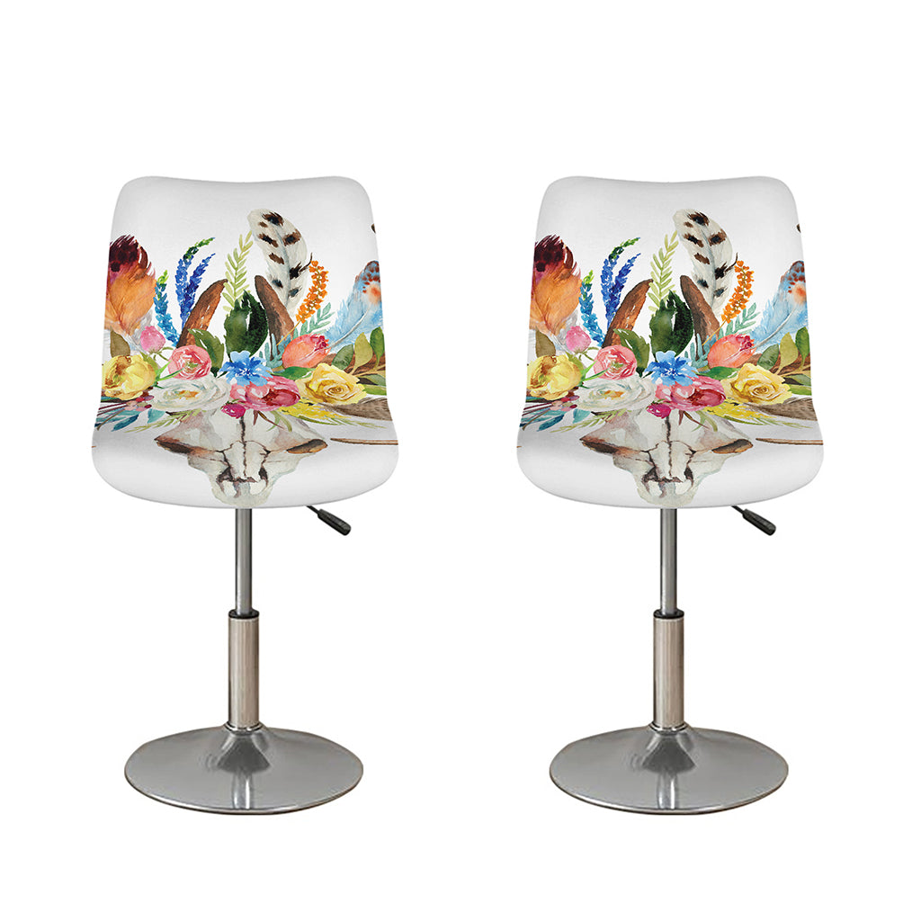 Boho Floral Deer Skull Print Bar Stool Covers