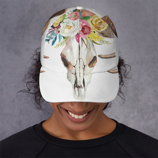 Boho Floral Deer Skull Print Baseball Cap