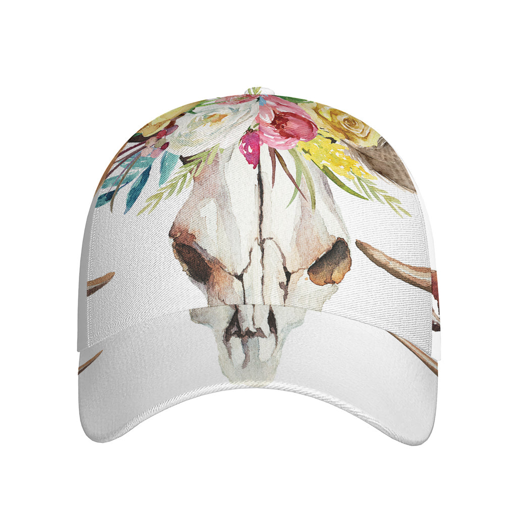 Boho Floral Deer Skull Print Baseball Cap