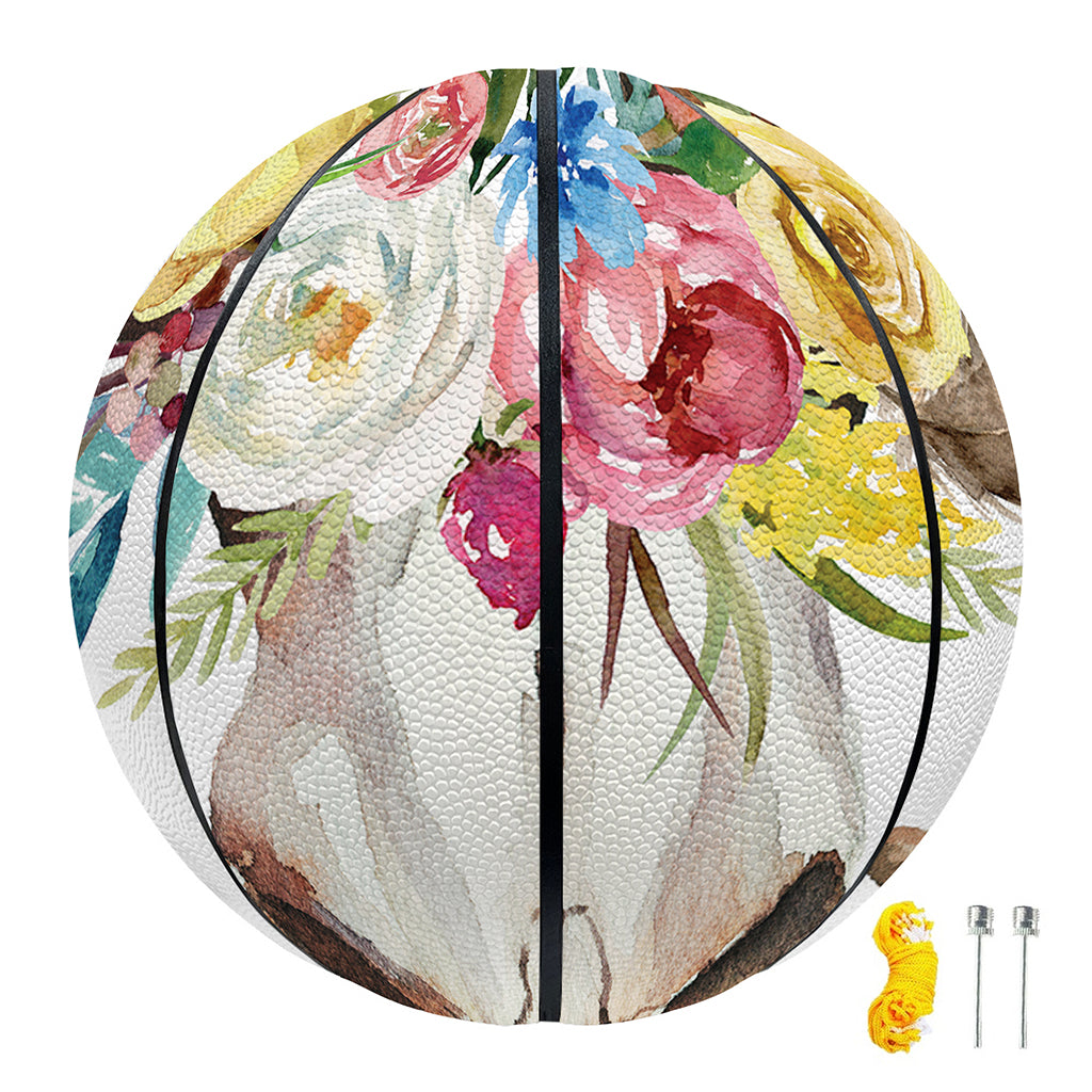 Boho Floral Deer Skull Print Basketball