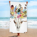 Boho Floral Deer Skull Print Beach Towel