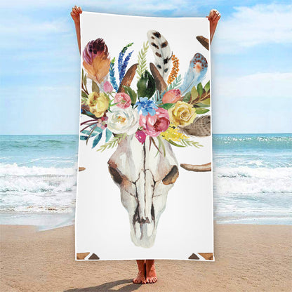 Boho Floral Deer Skull Print Beach Towel