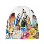 Boho Floral Deer Skull Print Beanie