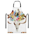 Boho Floral Deer Skull Print Bib Apron With Pocket