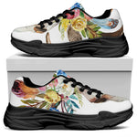 Boho Floral Deer Skull Print Black Chunky Shoes