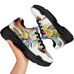 Boho Floral Deer Skull Print Black Chunky Shoes